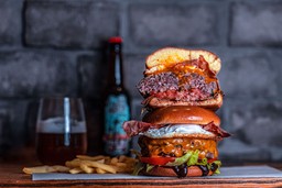 double-stacked-burger-fries-beer